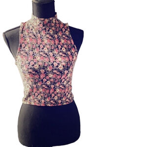 Floral Crop Top Black Pink Small